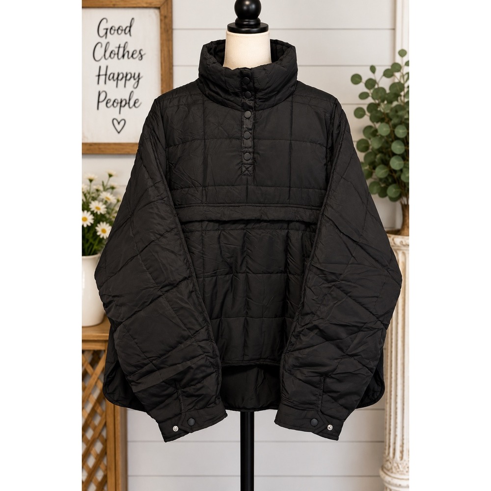 Katydid Womens Black Quilted Pullover Jacket XXL KDC-PLVR-13 Snap Neck Anorak